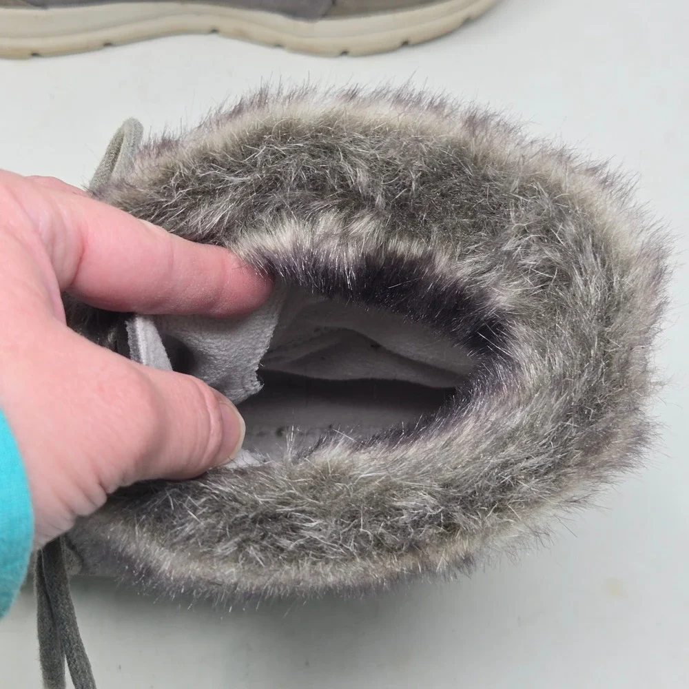Sorel Explorer Joan Waterproof Winter Boots‎ Grey Suede Faux Fur NL3039-052 Sz 9